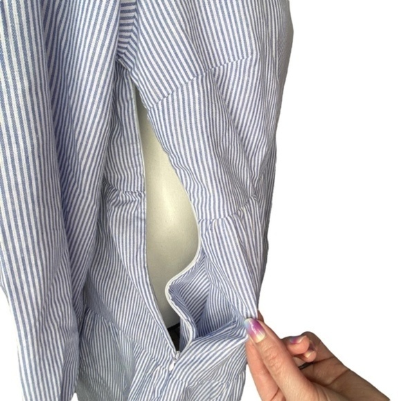 Fancyinn Dress Pinstripe Long Sleeve Shift Tunic Tiered with Pockets Size M - Picture 12 of 15